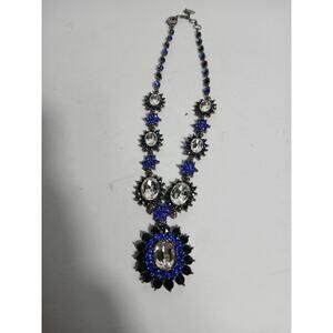 Amrita Singh Statement Necklace Blue Black Crystal Bib Gunmetal Glam